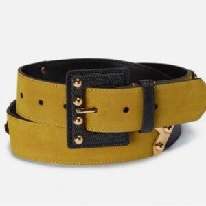 CAbi Mustard Suede Belt with Black Buckle and Gold Studs